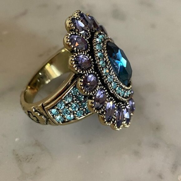 HEIDI DAUS Signed Amethyst Topaz Cocktail Statement Ring Costume 12 RARE - Picture 3 of 15